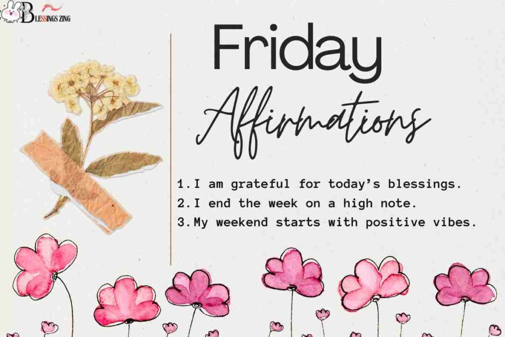 image with tree Friday Positive Affirmations'I am ready for a fantastic weekend,' 'Today is a day for joy and fun,' and 'I embrace the weekend with a smile.' The design is cheerful and colorful, reflecting a joyful and optimistic mood.