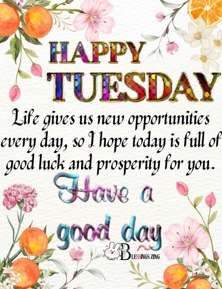 Tuesday blessings quote with Flowers frame