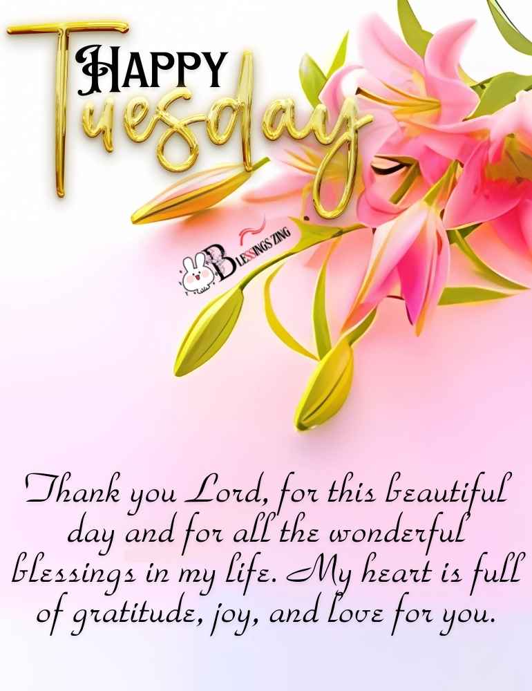 heartfelt prayer for Tuesday with pink and green flowers